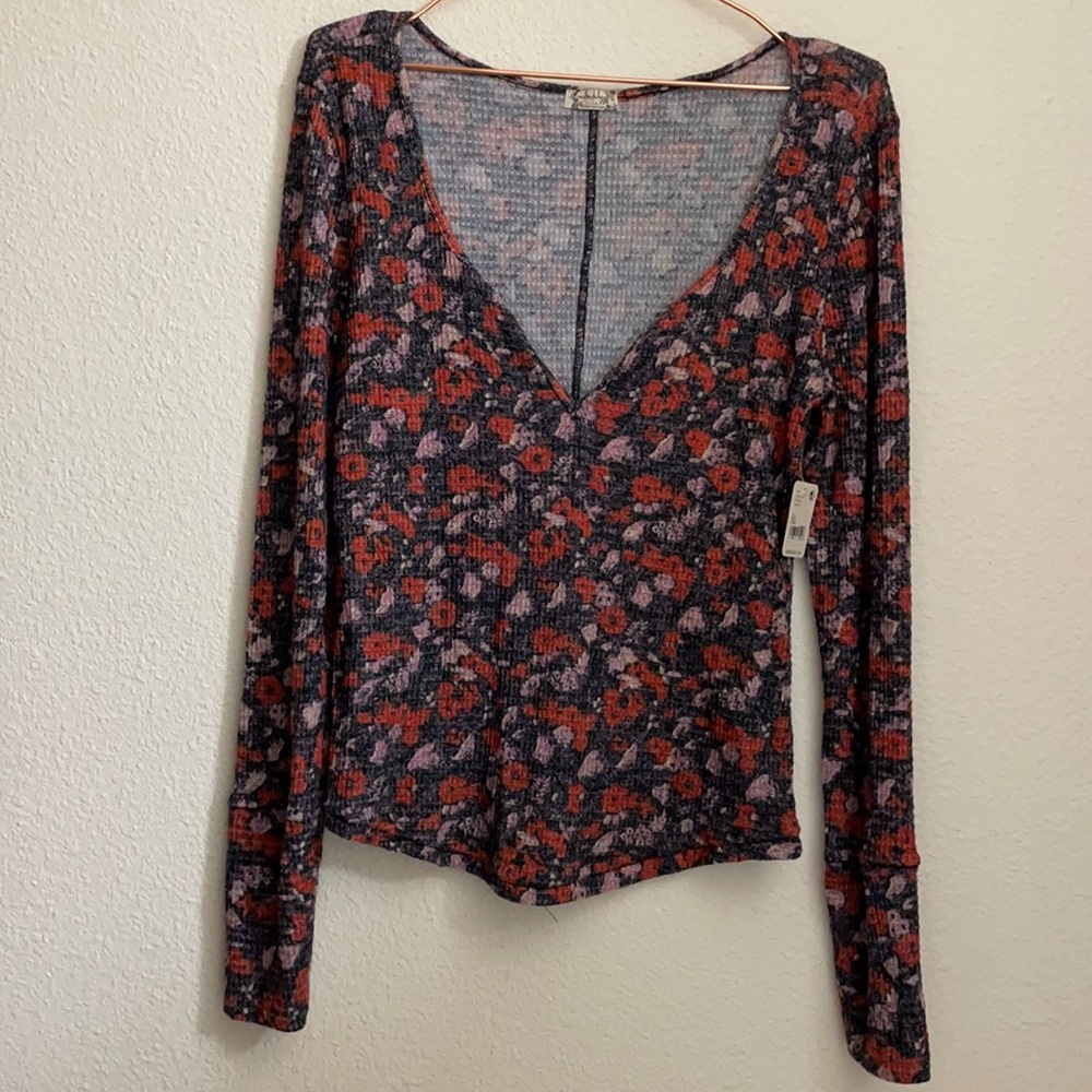 NWT Intimately Free People XL floral waffle thermal Henley top